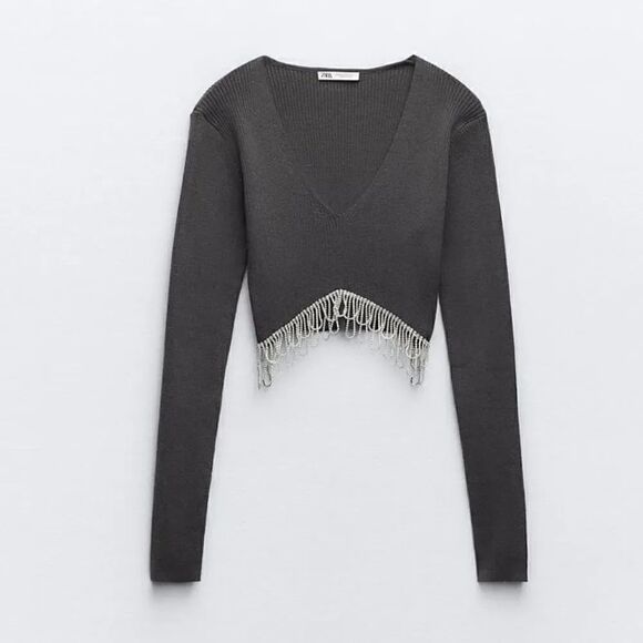 ZARA RHINESTONE SOFT CROP TOP - Picture 10 of 12